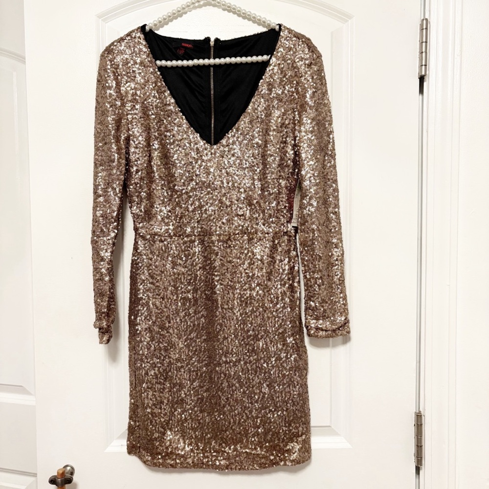 Gold Sequin Long Sleeve Dress